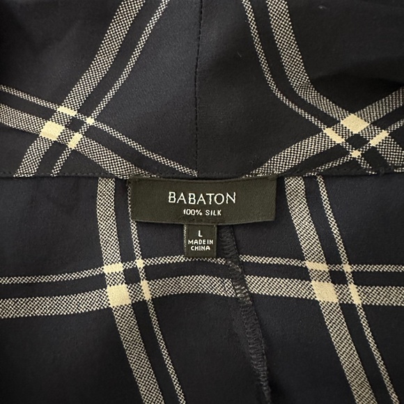 Aritzia Babaton Navy Silk Plaid Blouse - Picture 4 of 4